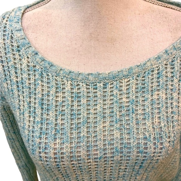 Talbots open weave aqua marled scoop neck cotton sweater side slits medium p - Picture 4 of 10
